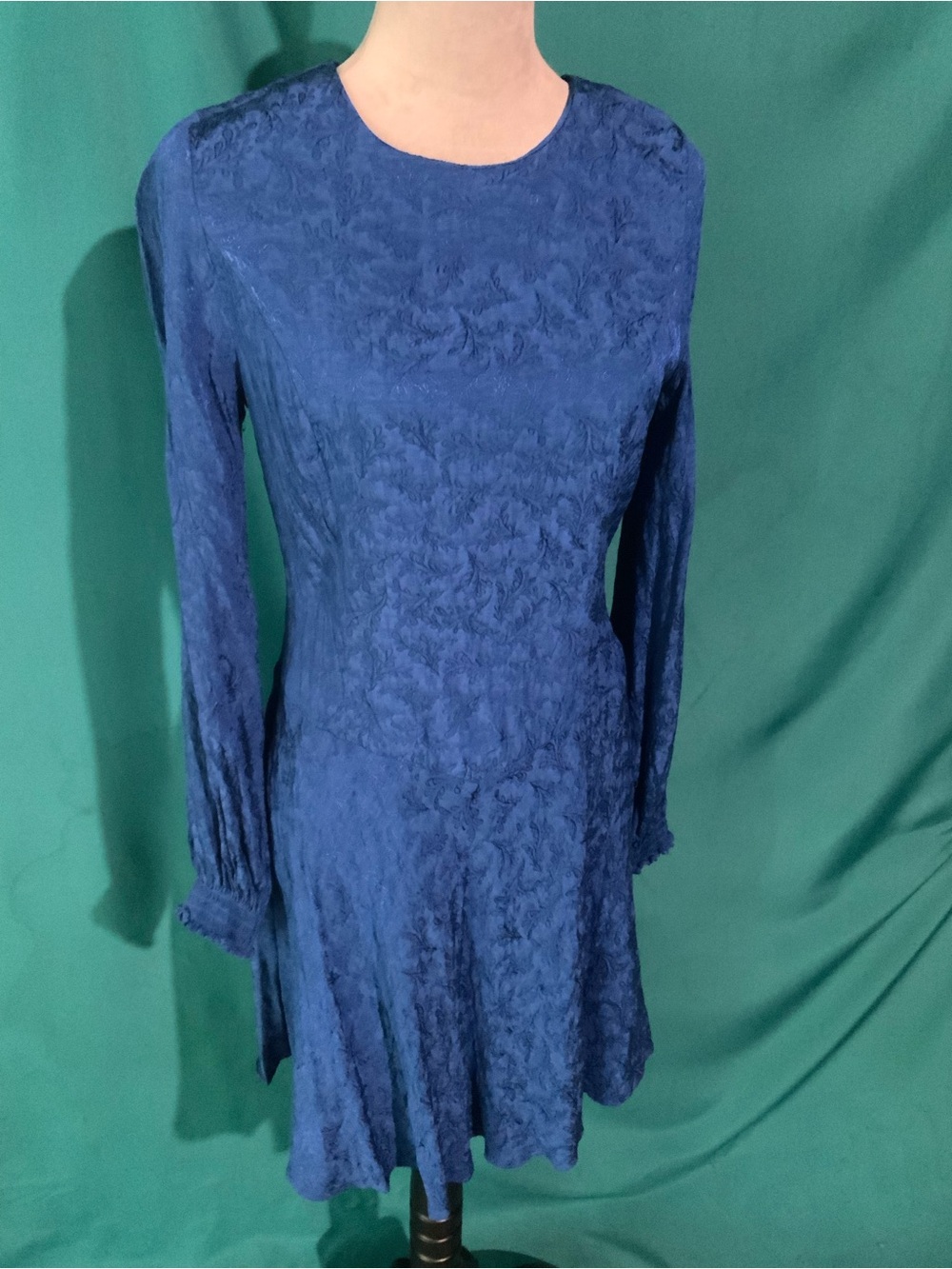 & OTHER STORIES DRESS: “PARIS ATELIER” BLUE LONG-SLEEVE JACQUARD MINI DRESS